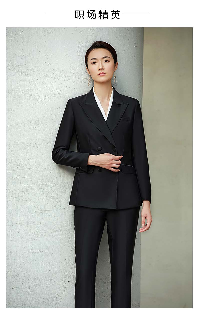 女款黑色雙排扣職業西服款式圖